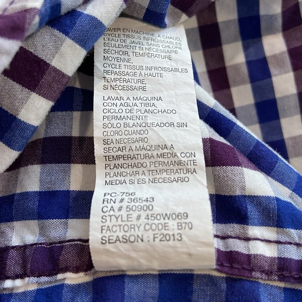 Izod Long Sleeve Plaid Shirt Mens M Blue Purple Cotton Button Down Multicolor